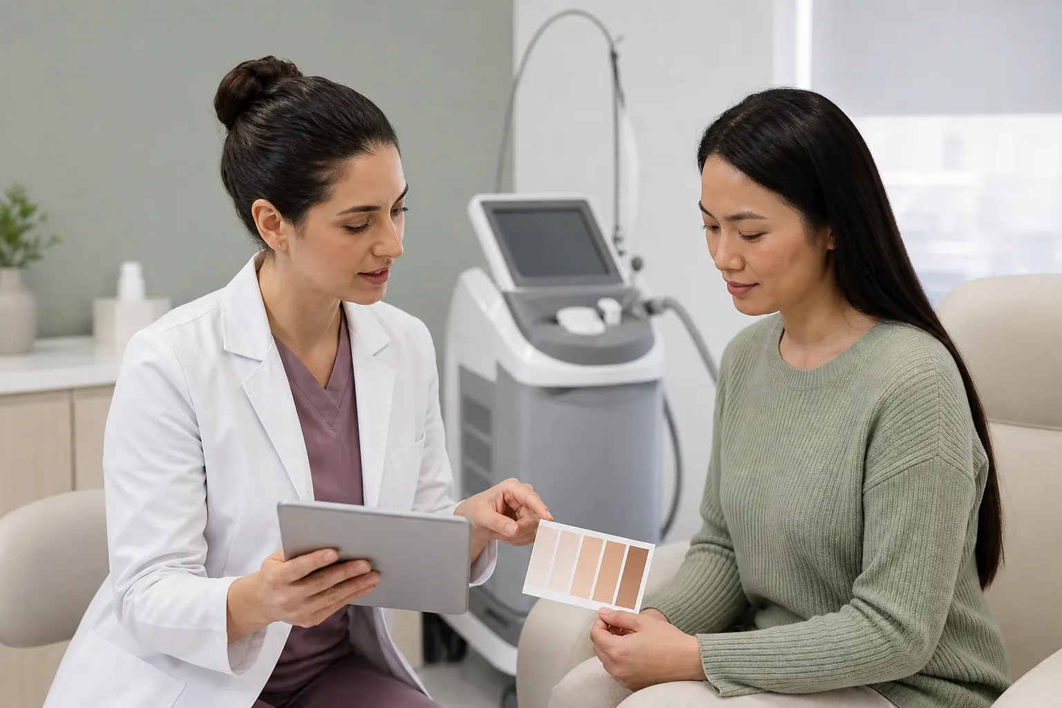 Évaluation du phototype avant un traitement laser dermatologique